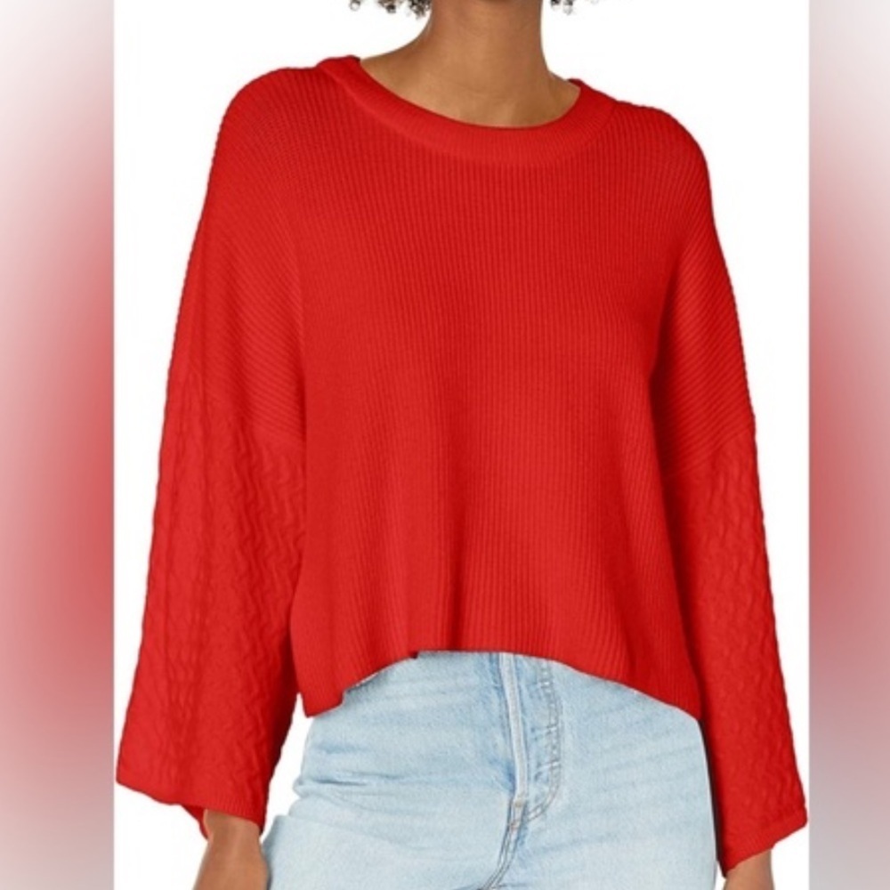 Jack by BB Dakota Boxy Poppy Red In The Mix Stitch Slightly Cropped Sweater - Picture 1 of 10
